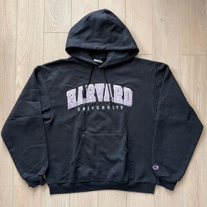 Vintage Champion Harvard University Embroidered Hoodie Black Size Medium Unisex